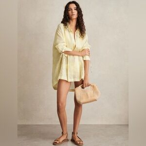 Reiss Yellow Talia Ramie Open-Collar Kaftan Shirt